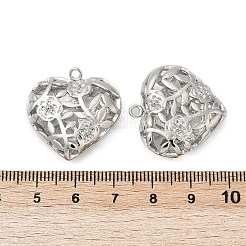 真鍮チャーム  カドミウムフリー＆ニッケルフリー＆鉛フリー  花柄とハート  プラチナメッキ  25x25x8.5mm  穴：1.8mm&nbsp;KK-G532-12P