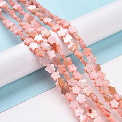 天然淡水シェルビーズ連売り  染め  花  鮭色  8x8x3mm  穴：0.8mm  約52個/連  15.16''（38.5センチメートル）&nbsp;SHEL-H002-03D