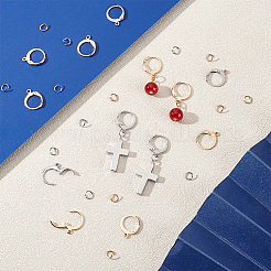 304ステンレススチールフレンチフックピアス金具100個  水平ループとオープン丸カン100個付き  ミックスカラー  14.5x12x2mm  穴：1.2mm  ピン：0.8x1mm  2色  50個/カラー  100pc&nbsp;STAS-PH0007-03