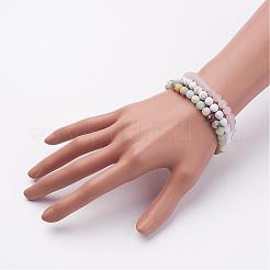 混合宝石ビーズのストレッチブレスレットセット  積み重ね可能なブレスレット  ナチュラルアマゾナイト  天然ローズクォーツとハウライト  艶消し  2-1/8インチ（53mm）&nbsp;BJEW-JB02623