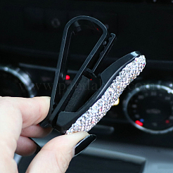 車のサンバイザー用プラスチック製メガネホルダー4個  ラインストーン付き  ブラック  6.5x2.45x3.6cm&nbsp;AJEW-AN0007-28