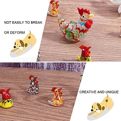 ガラスのひよこの置物5個。  手作り吹き雄鶏ガラス アート像  収集品のホームテーブルの装飾のためのミニガラスの動物の装飾  ミックスカラー  59x29x56ミリ＆13x20x26mm&nbsp;JX539A