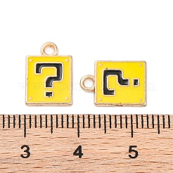 合金エナメルチャーム  疑問符チャーム付きの正方形  ゴールドカラー  ゴールド  12.5x9x1mm  穴：1.6mm  10個/セット&nbsp;ENAM-Q001-08G-02