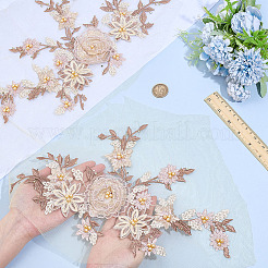 レース刺繍縫製繊維2個  DIYアクセサリー  花  桃パフ  770x340x7mm&nbsp;DIY-ME0001-42A