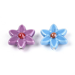 手作りの陶器ビーズ  花  光沢釉の磁器  ミックスカラー  16.5~17.5x15.5~16x6.5~7.5mm  穴：1.4~1.8mm&nbsp;X-PORC-N008-10-01