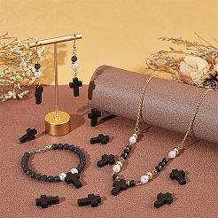 クロスペンダントネックレスのDIYキット  木製ペンダントを含む  ポリエステルワックスコード  ブラック  ペンダント：100個/箱&nbsp;WOOD-NB0002-08