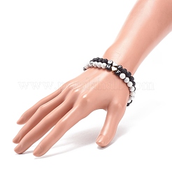 2 個 2 スタイル天然溶岩 & ハウライト ストレッチ ブレスレット セット  heart & word m and f アクリル ビーズ カップル ブレスレット ベスト フレンド 恋人  内径：2~2-3/8インチ（5.2~6cm）  1個/スタイル&nbsp;BJEW-JB08672