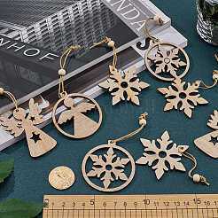 2セット2スタイルのクリスマステーマ木製ペンダント装飾  クリスマスツリーの吊り飾り用  スノーフレーク＆フラットラウンド  混合図形  105~124mm  12個/セット  1セット/スタイル&nbsp;HJEW-GF0001-39C
