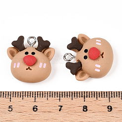 クリスマステーマの不透明樹脂ペンダント  クリスマスチャーム  鹿  20.5x19.5x10mm  穴：2mm&nbsp;RESI-N039-103