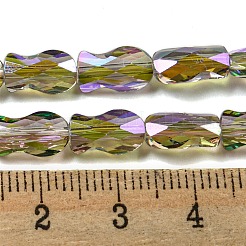 透明電気メッキガラスビーズ連売り  半分虹メッキ  多面カット  魚  ミディアム蘭  10x6x4mm  穴：1.2mm  約66~70個/連  26.18~27.56インチ（66.5~70cm）&nbsp;GLAA-G116-01A-HR02