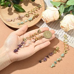 6個 6スタイル 天然花 アマゾナイト & アメジスト & モルガナイトチップ ヘアクリップ  合金編み機付き  アンティーク黄金  78~122mm  1個/スタイル&nbsp;OHAR-YW00002