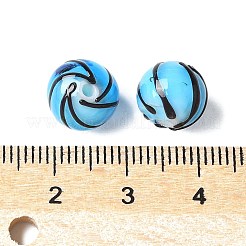 手作りの透明ランプワークビーズ  ストライプラウンド  ディープスカイブルー  10mm  穴：1.4mm&nbsp;BLOW-D300-08H
