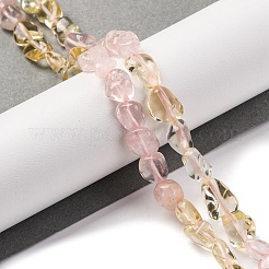 天然ローズクォーツとレモンクォーツのビーズ連売り  ナゲット  タンブルストーン  5~14x4~10x4~8mm  穴：0.8~1mm  約45~59個/連  15.75~16.34インチ（40~41.5cm）&nbsp;G-L610-B18-01