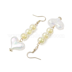 アクリル ダングル イヤリング  304ステンレススチールピアスフック付き  ラウンドとハート  シャンパンイエロー  72.5x22.5mm&nbsp;EJEW-JE05913-01