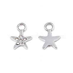 304ステンレススチールチャーム  クリスタルラインストーン付き  スター  ステンレス鋼色  11.5x9x2mm  穴：2mm&nbsp;STAS-N095-143