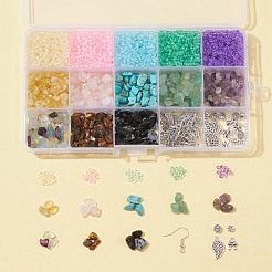 DIYビーズイヤリングブレスレット作成キット  天然および合成チップビーズを含む  ガラスシードビーズ  アイアン製ピアスフック  リーフ＆フラワー＆ボウノットアロイペンダント  ストーンビーズ：104g/箱&nbsp;DIY-FS0002-63