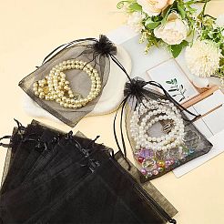 オーガンジーギフト巾着袋50個  ジュエリーポーチ  結婚披露宴クリスマスの好意ギフトバッグ  長方形  ブラック  18x13cm&nbsp;ABAG-DJ0001-18A