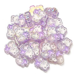 UVメッキレインボー虹色アクリルエナメルビーズ  グリッターパウダー付き  心を持つウサギ  紫色のメディア  28x25x9mm  穴：3mm&nbsp;OACR-G012-07E