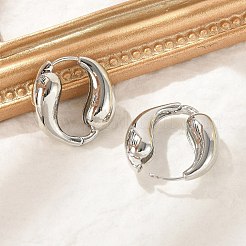 女性のための真鍮のフープピアス  ティアドロップ  プラチナ  24.5x8.5mm&nbsp;LS-EJEW-U041-09P