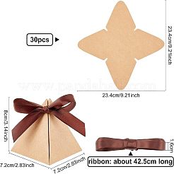 紙のアクセサリー箱  ポリエステルリボン付き  三角形  キャメル  完成品：7.2x7.2x8cm&nbsp;CON-WH0076-12C