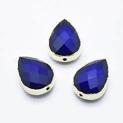 カット加工ガラスビーズ  真鍮パーツ  ティアドロップ  ゴールドカラー  ミックスカラー  18x13x8mm  穴：1mm&nbsp;GLAA-F071-18x13mm-G