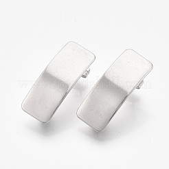 変色しない304ステンレススチールスタッドピアス金具  ピアスキャッチとカン付き  長方形  ステンレス鋼色  26.5x10mm  穴：3mm  ピン：0.7mm&nbsp;STAS-S079-75