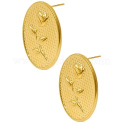 304ステンレススチール製不規則楕円スタッドピアス  ゴールドカラー  25x28mm&nbsp;PU6521-2