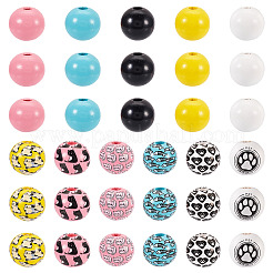 160個塗装天然木ヨーロピアンビーズ  大穴ビーズ  ラウンド  ミックスカラー  16mm  穴：4mm  5色  20個/カラー  100pc&nbsp;WOOD-TA0002-60