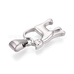 303ステンレススチールペンダント  猫のチャーム  ステンレス鋼色  17.5x11x3mm  穴：6.5x2.5mm&nbsp;STAS-Q110-07P