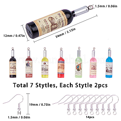 DIYイヤリング作成キット  ワインボトル型の樹脂製ビッグペンダントとシルバーカラーメッキ真鍮ピアスフックが含まれています  ミックスカラー  ペンダント：54x11.5~12.5mm  穴：1.5mm  14個/箱&nbsp;DIY-SC0011-93