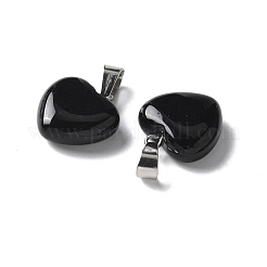 天然石黒瑪瑙ペンダント  プラチナブラスループ付き  ハート  17.5~19x16x6~7mm  穴：6x2.5~3mm&nbsp;X-G-I311-A16-01