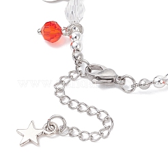 女性用ガラスビーズリンクブレスレット  合金チャーム  透明  7-1/4インチ（18.5cm）&nbsp;BJEW-JB12559