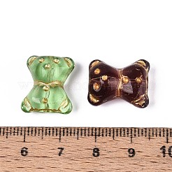 ガラスビーズ  クマ  ゴールドライン入り  ミックスカラー  16.5~17x14~15x9mm  穴：0.9~1mm&nbsp;LAMP-T021-69M