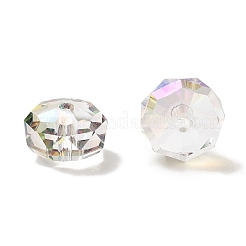 電気メッキガラスビーズ  フル虹メッキ  多面カット  ロンデル  緑黄  10x6mm  穴：1.5mm&nbsp;EGLA-A043-03-FR01
