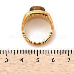 楕円形の天然タイガーアイ指輪  長方形 304 ステンレス リング  18KGP本金メッキ  13.5mm  usサイズ7 1/4(17.5mm)&nbsp;RJEW-Q007-06G