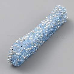 プラスチック製の模造真珠ビーズトリム付き樹脂ラインストーン  裏面に粘着剤が付いている  DIYアートクラフト用  縫い  ライトスカイブルー  1/2x1/8インチ（13x3mm）&nbsp;DIY-WH0671-030C