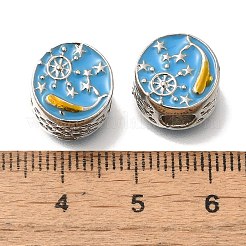 メッキ合金エナメル欧州ビーズラック  鉛フリー＆カドミウムフリー  大穴ビーズ  クジラと舵のあるフラットラウンド  プラチナ  12x8mm  穴：4.5mm&nbsp;FIND-H005-19P