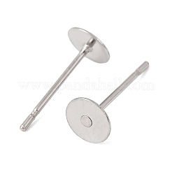 変色防止 304 ステンレススチール フラット ラウンド ブランク ペグ スタッド イヤリング 金具  ステンレス鋼色  12x5mm  ピン：0.6mm&nbsp;STAS-S028-24