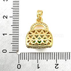 真鍮マイクロパヴェクリアキュービックジルコニアペンダント  ガラスと  バッグ  濃い緑  19x14.5x7mm  穴：4.5x2.5mm&nbsp;LS-KK-R227-06G