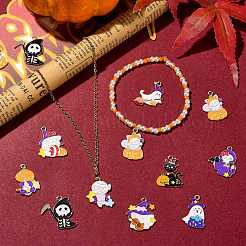 40pcs10スタイルハロウィーンテーマ合金エナメルペンダント  ライトゴールド  幽霊/魔女/ミイラ/猫のチャーム  ミックスカラー  24~25x16.5~23x1~2mm  穴：1.8mm  4個/スタイル&nbsp;ENAM-CJ0004-77