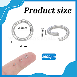 304ステンレススチール丸カン2000個  オープン丸カン  ステンレス鋼色  4x0.6mm  内径：2.8mm  22ゲージ&nbsp;STAS-PH0007-64