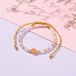 女性へのギフト用の調節可能なブレスレット  ナチュラルレッドアベンチュリン＆キュービックジルコニア＆ブラスビーズブレスレット  内径：1-3/4~3-1/2インチ（4.4~8.8cm）&nbsp;BJEW-JB06517-04