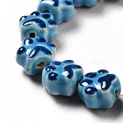 手作りプリント陶器ビーズ  足跡  ディープスカイブルー  13.5x15x9.5mm  穴：1.8mm&nbsp;X1-PORC-F005-02A
