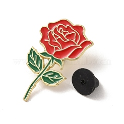 バラの花のエナメルピン  バックパック用合金ラペルピンバック  ゴールドカラー  レッド  36x21.5mm&nbsp;JEWB-F045-02G
