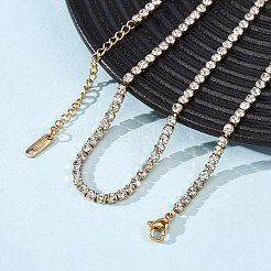 3mm 304ステンレススチールラインストーンカップチェーンネックレス（女性用）  PVD真空メッキ  長持ちメッキ  ゴールドカラー  クリスタル  16.54インチ（42cm）&nbsp;NJEW-G175-01G-02