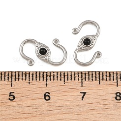304ステンレススチールと天然黒曜石のS字フック留め具  ジュエリー製作用のコネクターチャーム  ステンレス鋼色  13x8x2.5mm  穴：0.5mm&nbsp;SA-CBA3073-02P-01