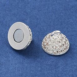 真鍮製マイクロパヴェクリアキュービックジルコニアマグネットクラスプ  ラウンド  925銀メッキ  13x8x8mm  穴：1.4mm&nbsp;KK-P284-01A-S