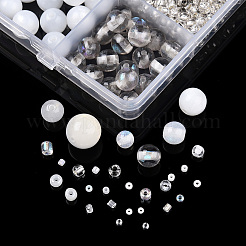 DIY 18 スタイル レジン & アクリル ビーズ ジュエリー作り ファインディング キット  丸型、ライス型、チューブ型  ホワイト  6.5~7x2~12x1.5~11.5mm  穴：0.7~2mm&nbsp;DIY-NB0012-04J