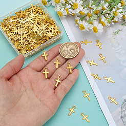 300個の合金ペンダント  クロスチャーム  ゴールドカラー  15.5x8.5x1mm  穴：1.5mm  300個/セット&nbsp;FIND-ME0001-55G