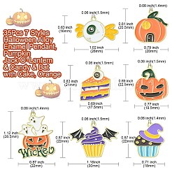 35 個 7 スタイルハロウィン合金エナメルペンダント  かぼちゃのジャック・オ・ランタンとお菓子とコウモリとケーキ  オレンジ  16~28.5x17~30x1mm  穴：1.5mm  5個/スタイル&nbsp;ENAM-CJ0003-98